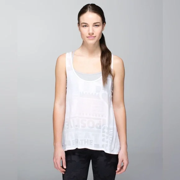 Lululemon Next To Nothing Tank Exploded Manifesto Pop Block Burnout White Sz 8 - Picture 2 of 7